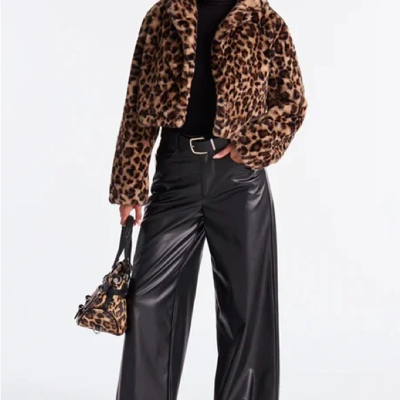 Fashion Nova Felicia Leopard Print Faux Fur Coat Size Large NWT - Picture 2 of 4